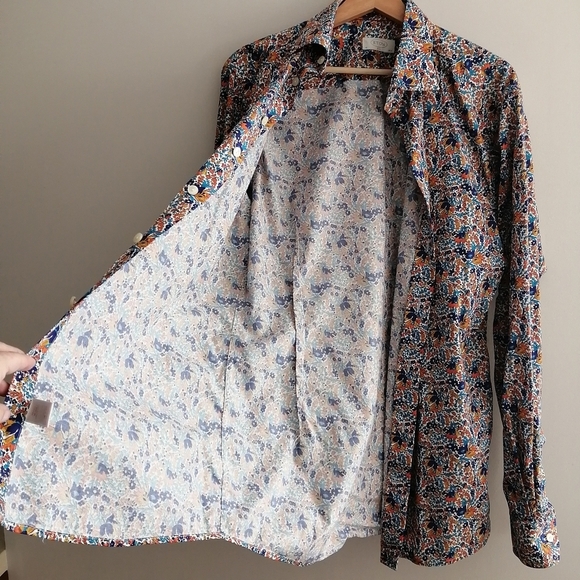 Eton Men's Slim Fit Floral Dress Shirt Orange Blue White 16.5 - Picture 5 of 17